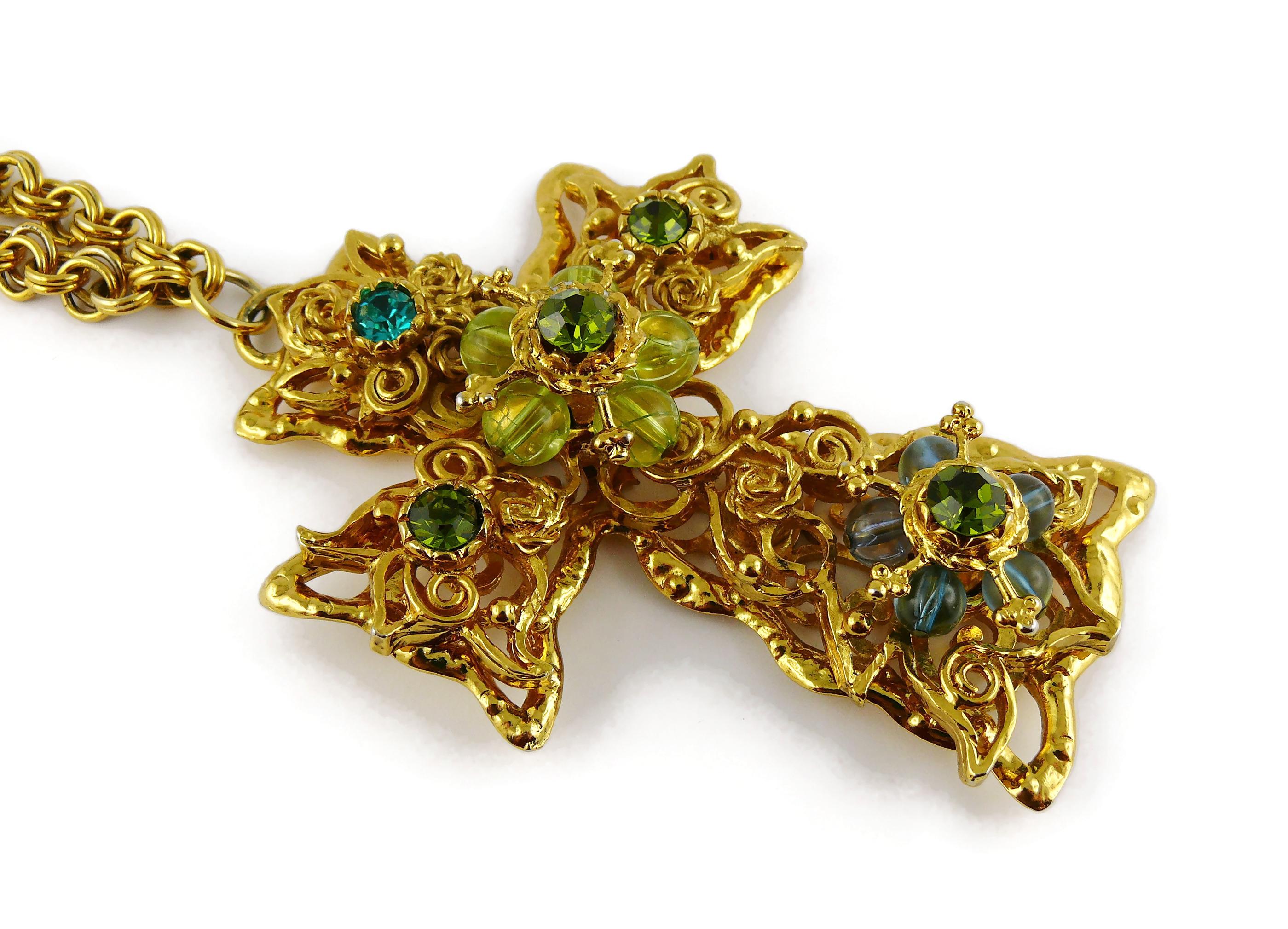 Women's Christian Lacroix Vintage Massive Jewelled Cross Pendant Necklace