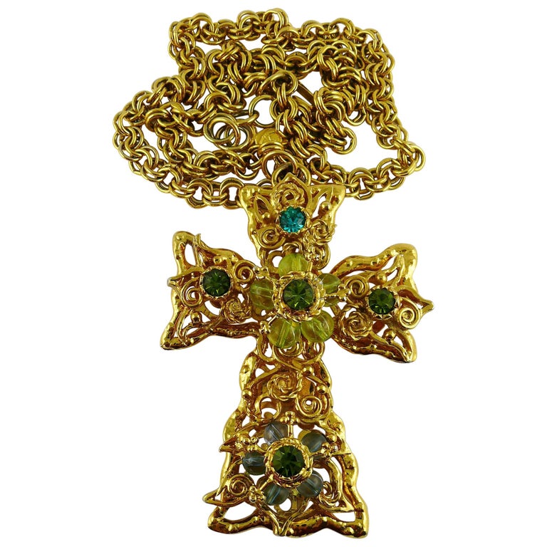 Christian Lacroix Vintage Massive Jewelled Cross Pendant Necklace At 1stdibs