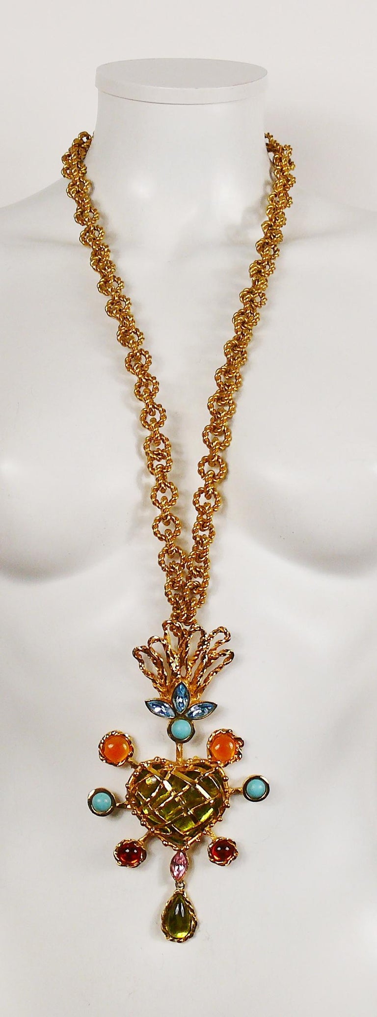 Christian Lacroix Vintage Massive Jewelled Heart Pendant Necklace at
