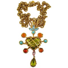 Christian Lacroix Vintage Massive Jewelled Heart Pendant Necklace