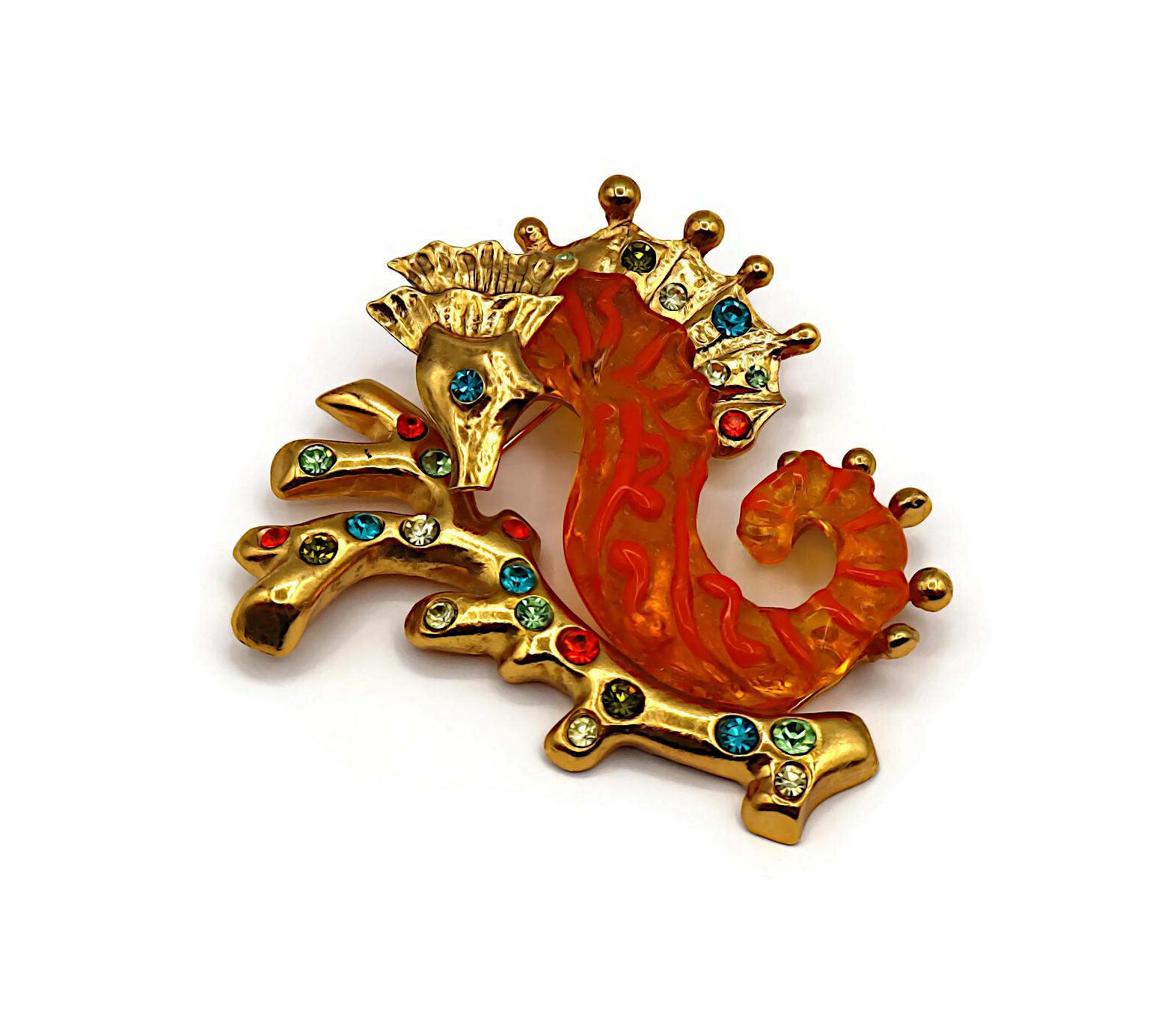 CHRISTIAN LACROIX Vintage Massive Jewelled Sea Horse Brooch In Good Condition For Sale In Nice, FR