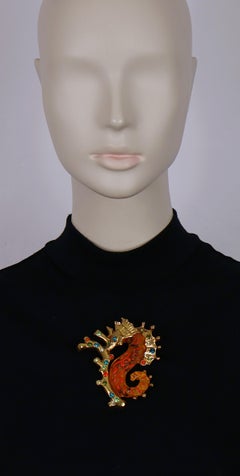 CHRISTIAN LACROIX Vintage Massive Jewelled Sea Horse Brooch