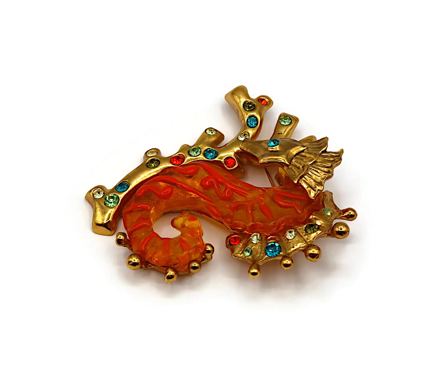 CHRISTIAN LACROIX Vintage Massive Jewelled Sea Horse Brooch For Sale 1