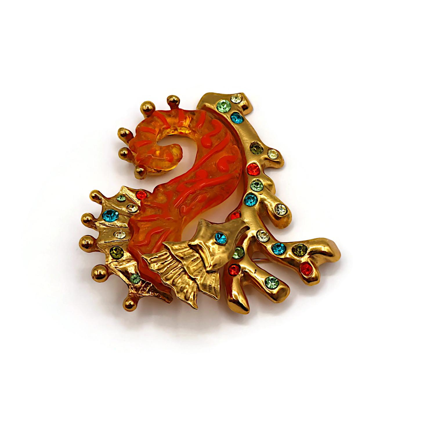 CHRISTIAN LACROIX Vintage Massive Jewelled Sea Horse Brooch For Sale 2