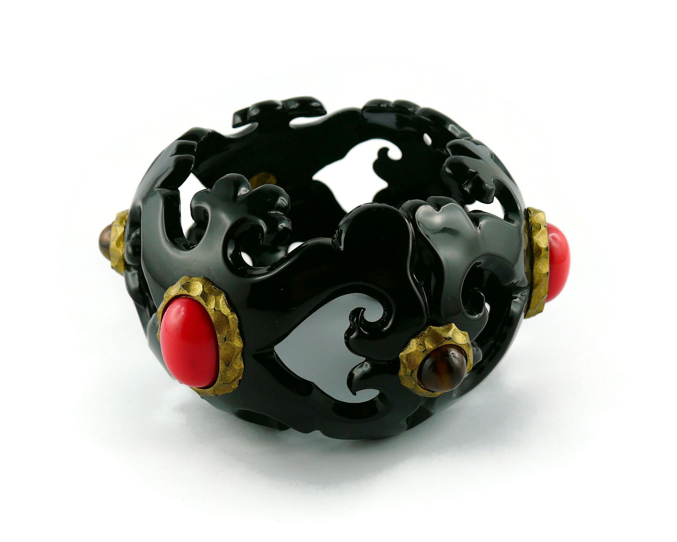 Christian Lacroix Vintage Massive Openwork Heart Design Resin Cuff Bracelet For Sale 1