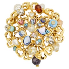 Christian Lacroix Vintage Massive Rare Sea Blue Shell Pearls Crystals Brooch