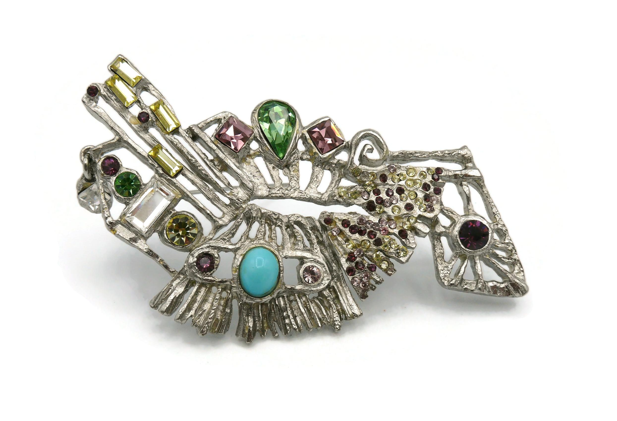 Christian Lacroix Vintage Massive Jewelled Brutalist Brooch In Good Condition For Sale In Nice, FR