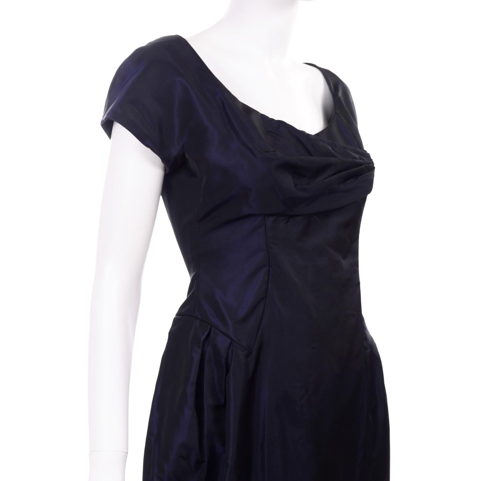 Black Christian Lacroix Vintage Midnight Blue Silk Evening Dress