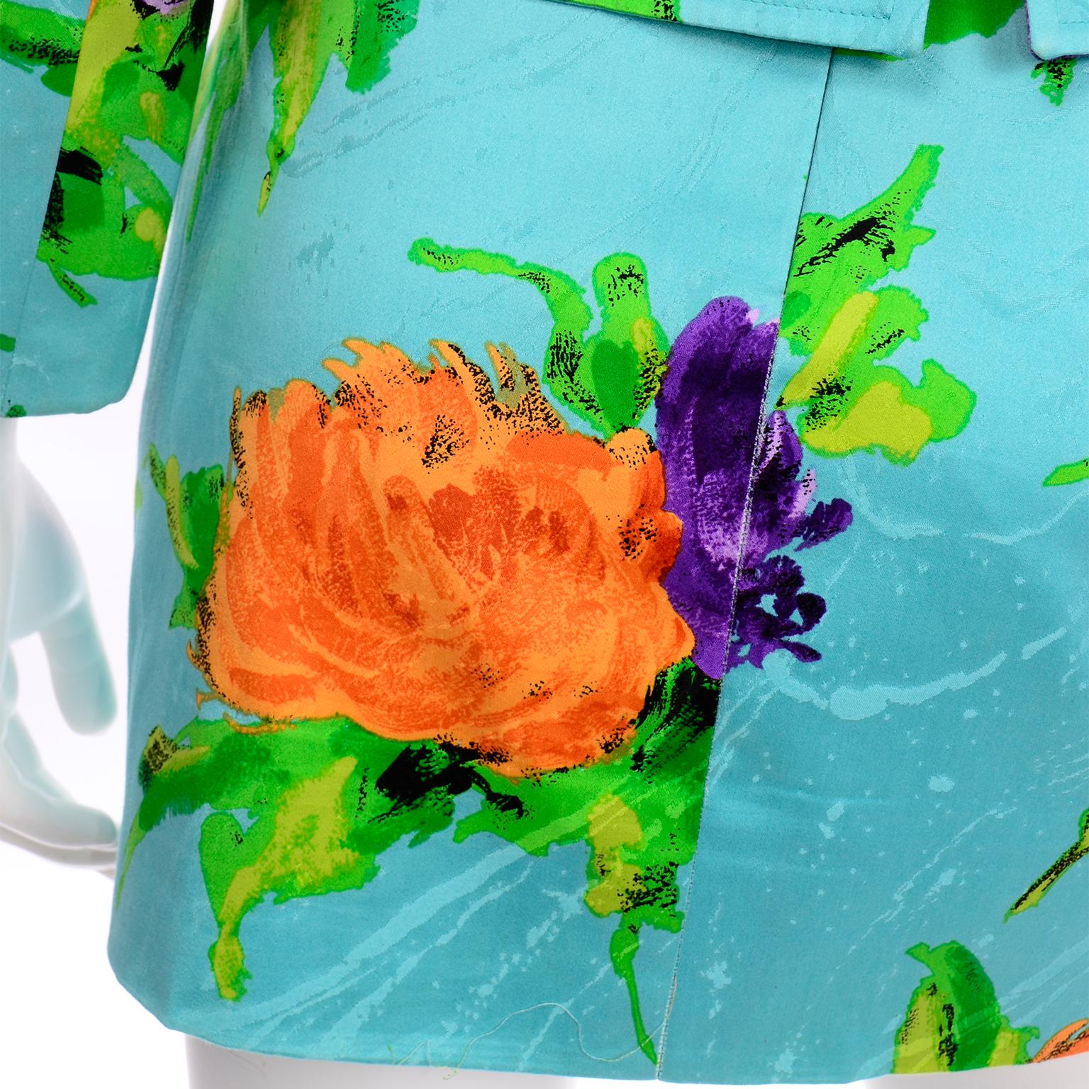 Christian Lacroix - Tailleur mini-jupe vintage avec imprimé floral turquoise coloré en vente 6