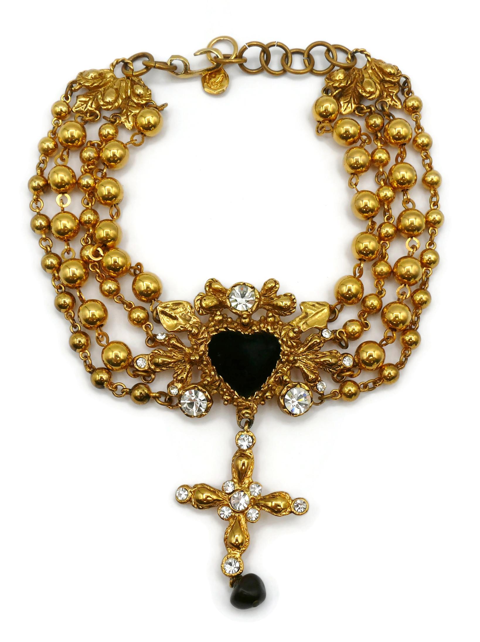 CHRISTIAN LACROIX Vintage Multistrand Heart Cross Choker Necklace In Good Condition In Nice, FR