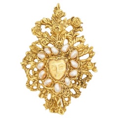 Christian Lacroix Vintage Noel 1998 Gold Baroque Pearls Face Mask Rose Brooch