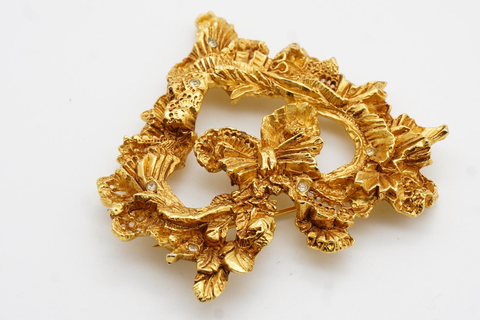 Christian Lacroix Vintage Noel 95 Heart Flower Leaf Bow Crystal Openwork Brooch For Sale 5