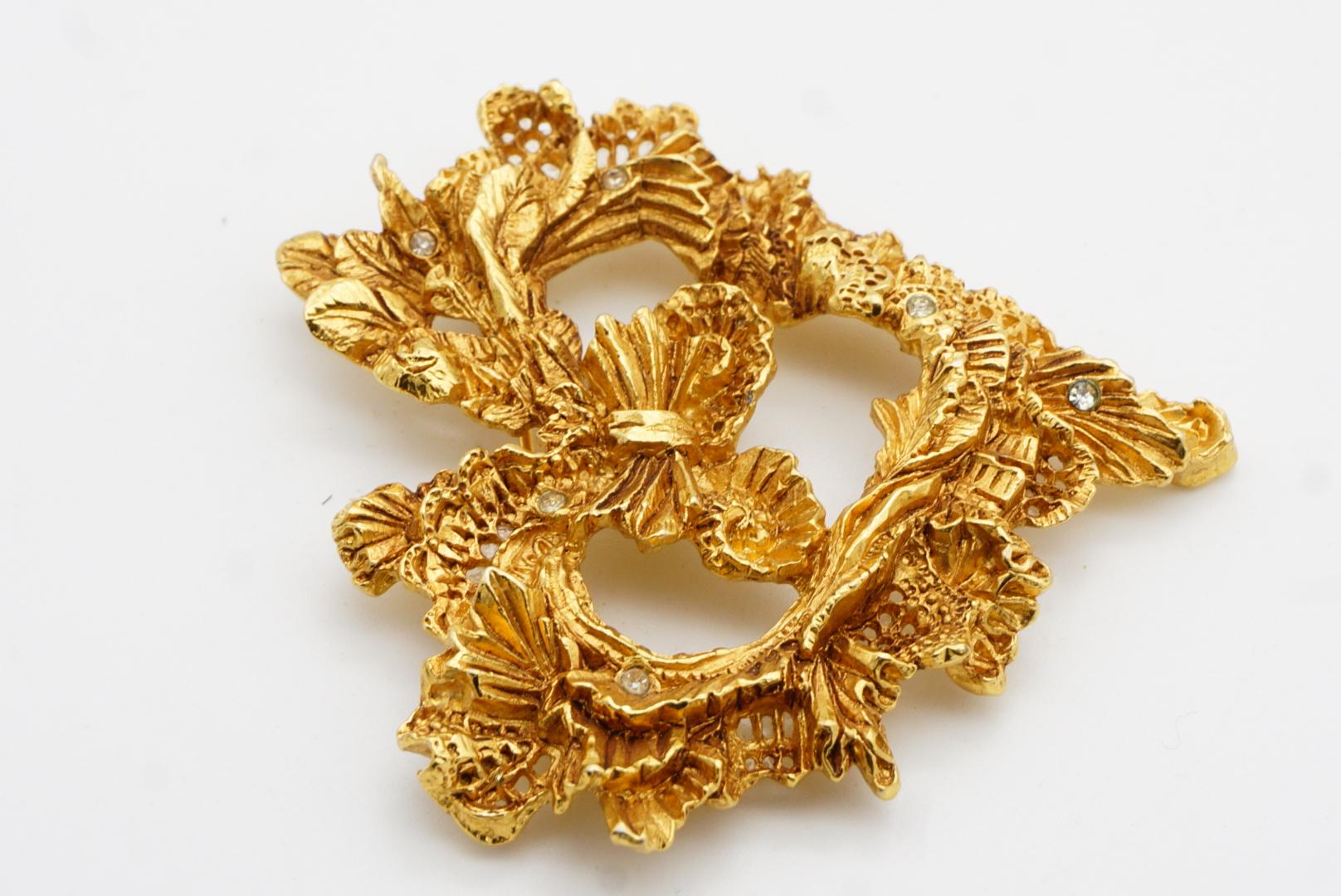 Christian Lacroix Vintage Noel 95 Heart Flower Leaf Bow Crystal Openwork Brooch For Sale 6