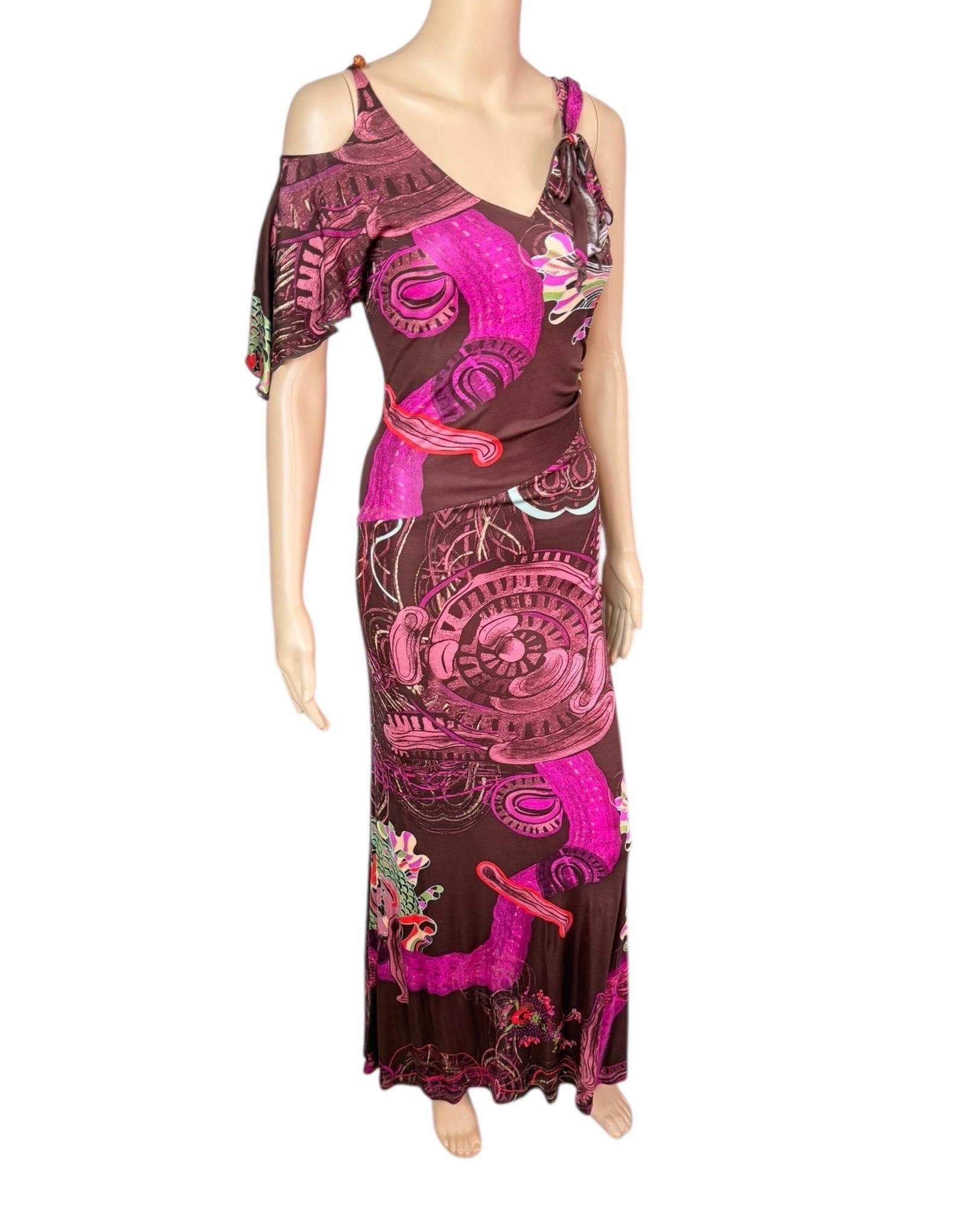 Christian Lacroix Vintage One Sleeve Silk Maxi Evening Dress Size S


