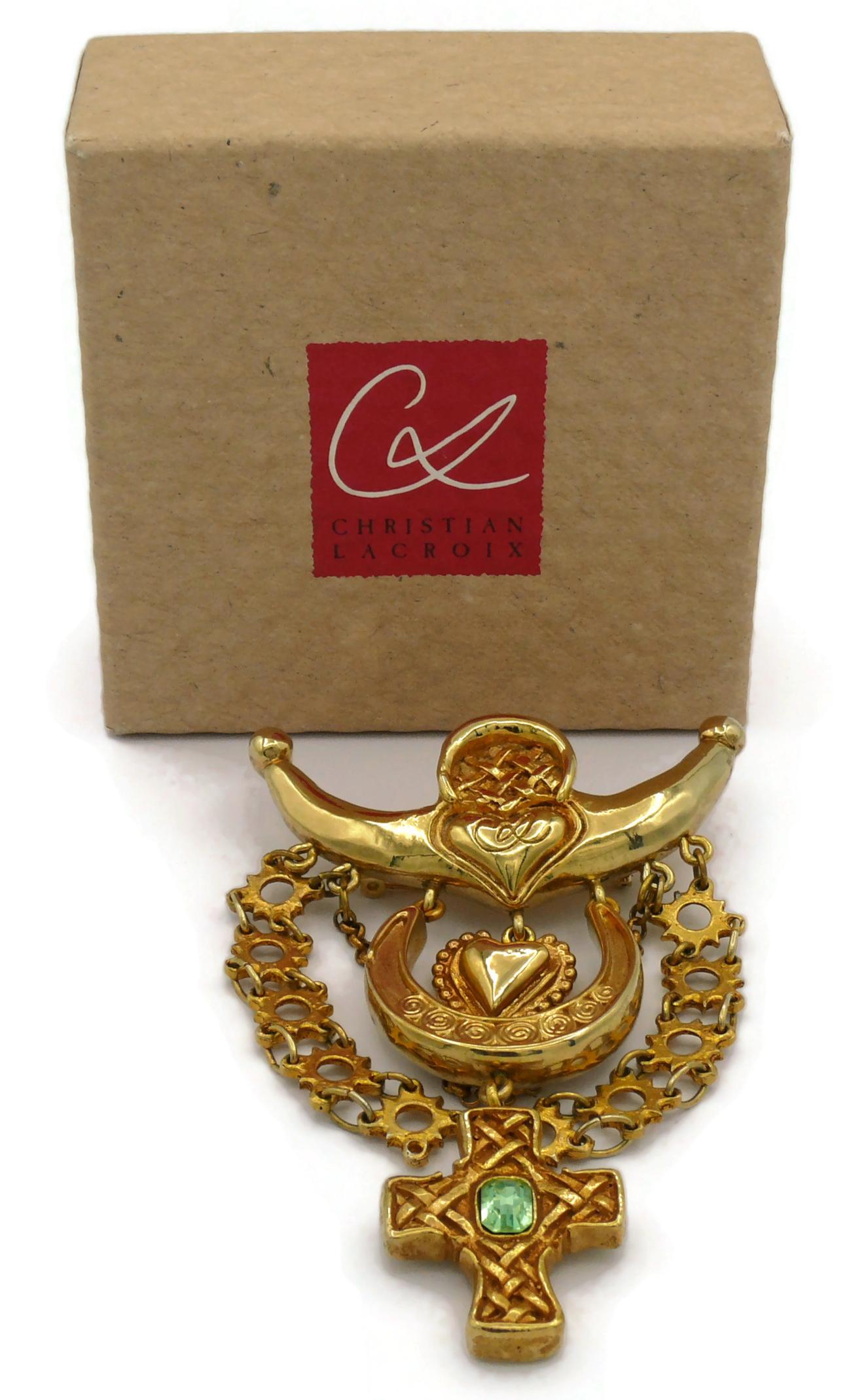 CHRISTIAN LACROIX Vintage Opulent Arlesian Inspired Dangle Brooch In Good Condition For Sale In Nice, FR