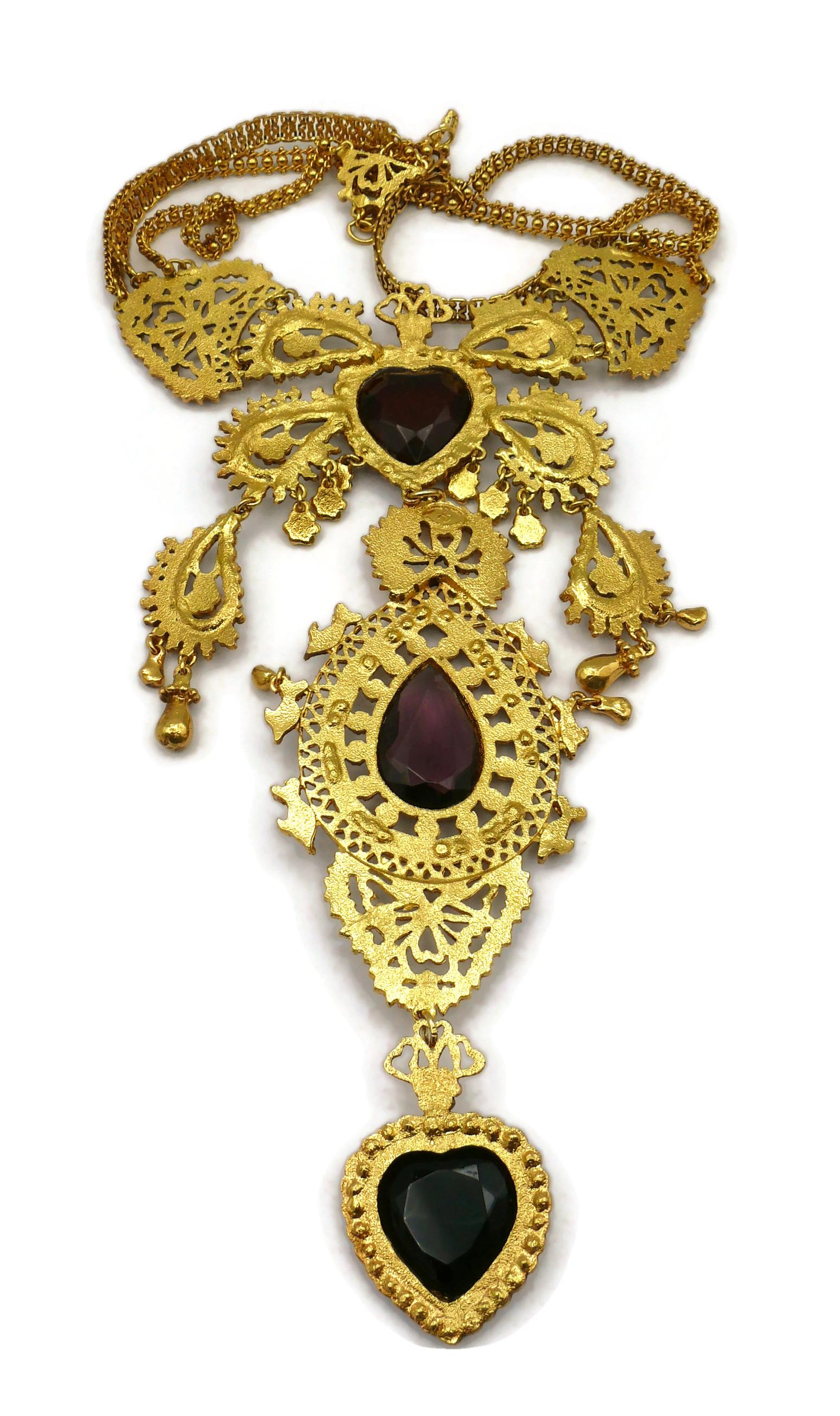 CHRISTIAN LACROIX Vintage Opulent Ex Voto Sacred Heart Boteh Plastron Necklace For Sale 8