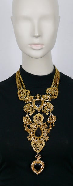 CHRISTIAN LACROIX Vintage Opulent Ex Voto Sacred Heart Boteh Plastron Necklace