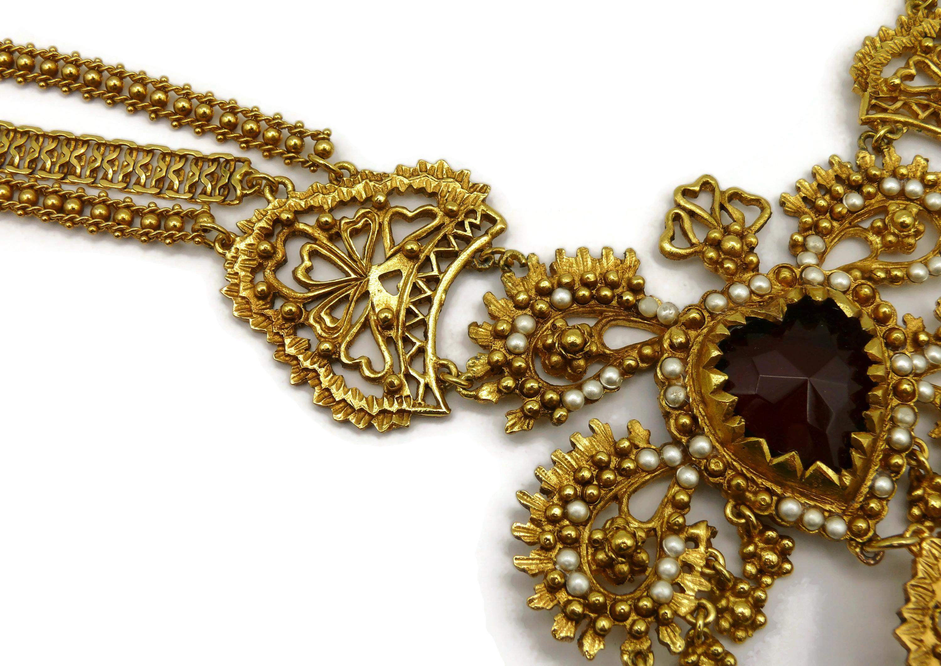 Women's CHRISTIAN LACROIX Vintage Opulent Ex Voto Sacred Heart Boteh Plastron Necklace For Sale