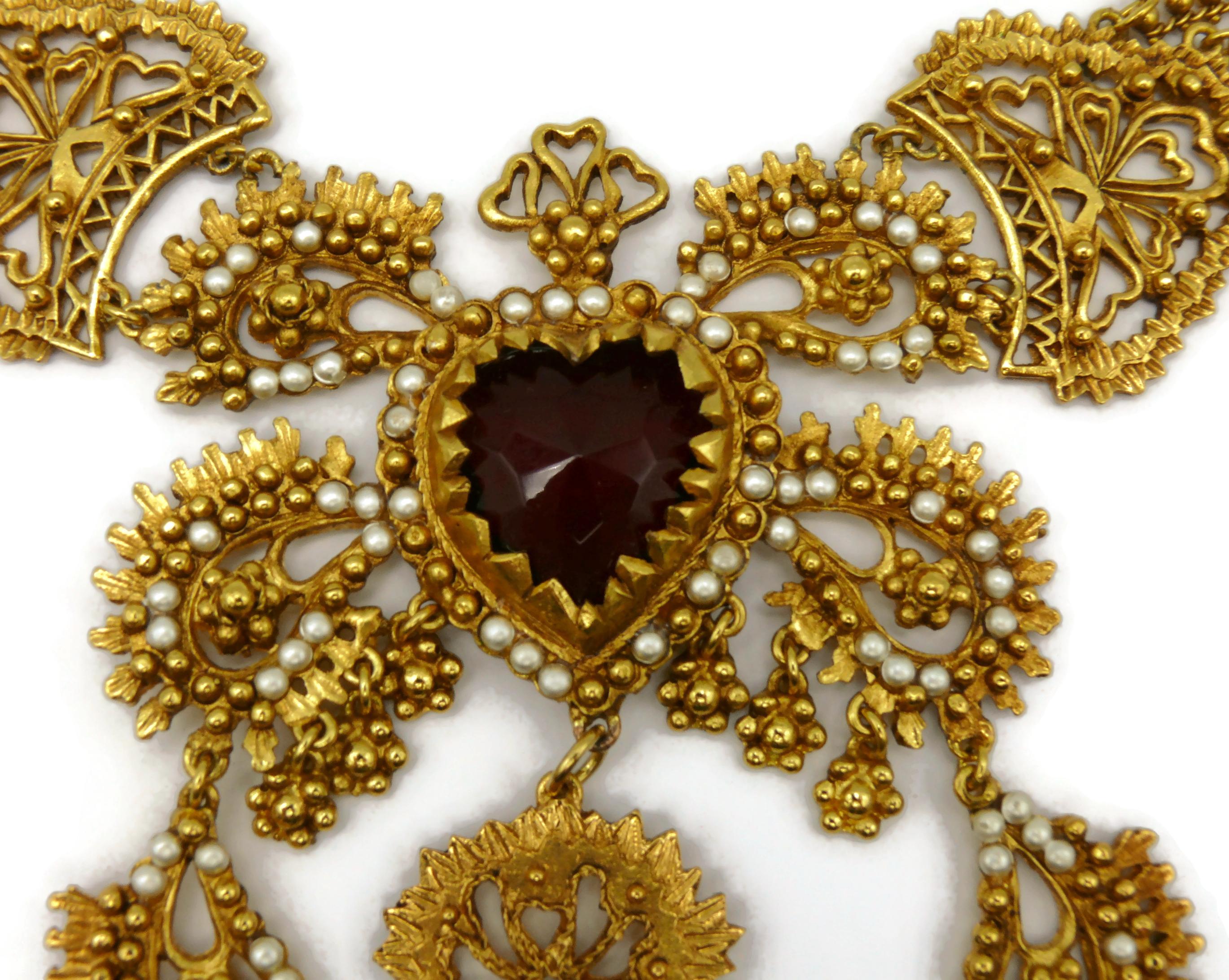 CHRISTIAN LACROIX Vintage Opulent Ex Voto Sacred Heart Boteh Plastron Necklace For Sale 1