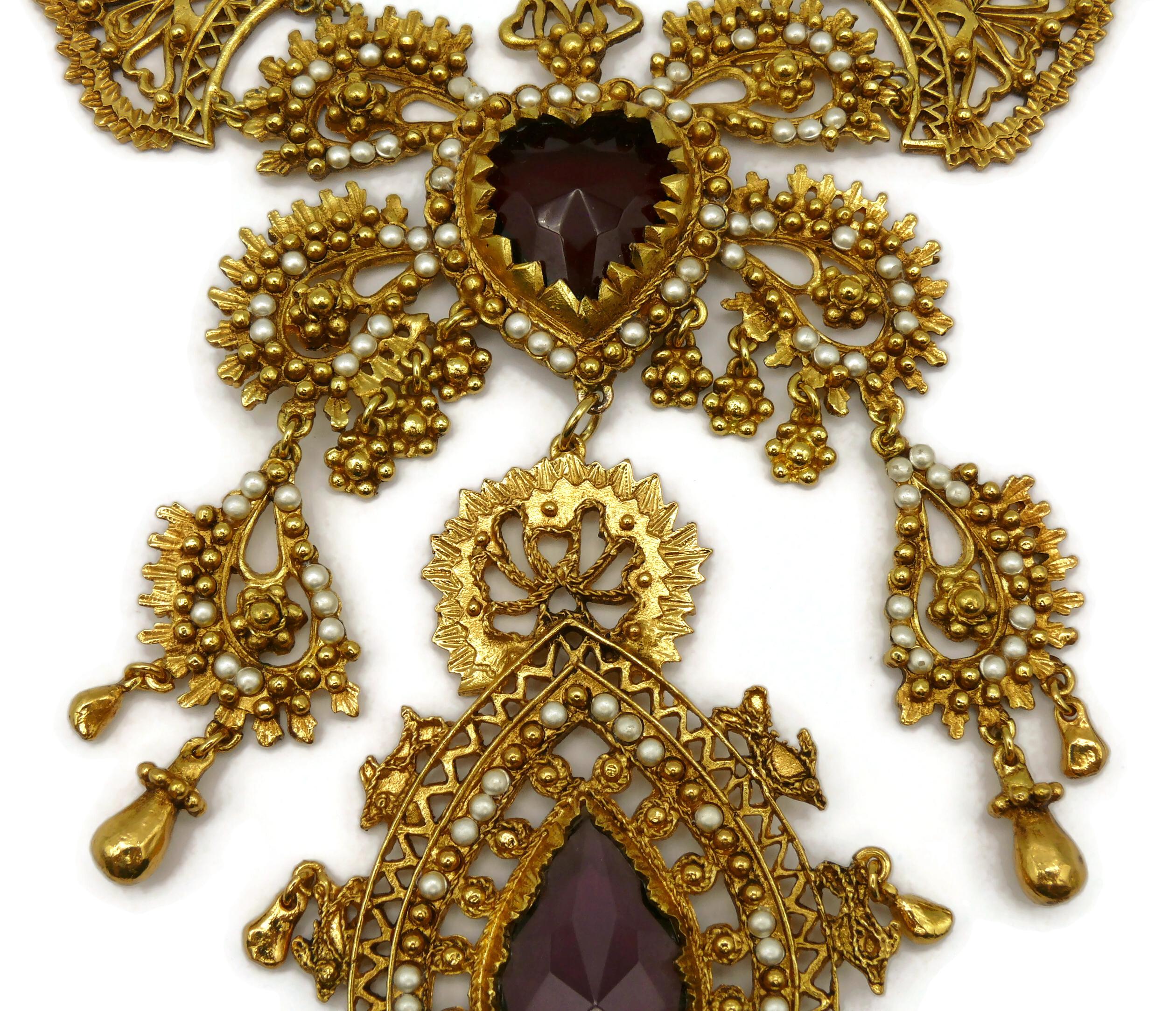 CHRISTIAN LACROIX Vintage Opulent Ex Voto Sacred Heart Boteh Plastron Necklace For Sale 2
