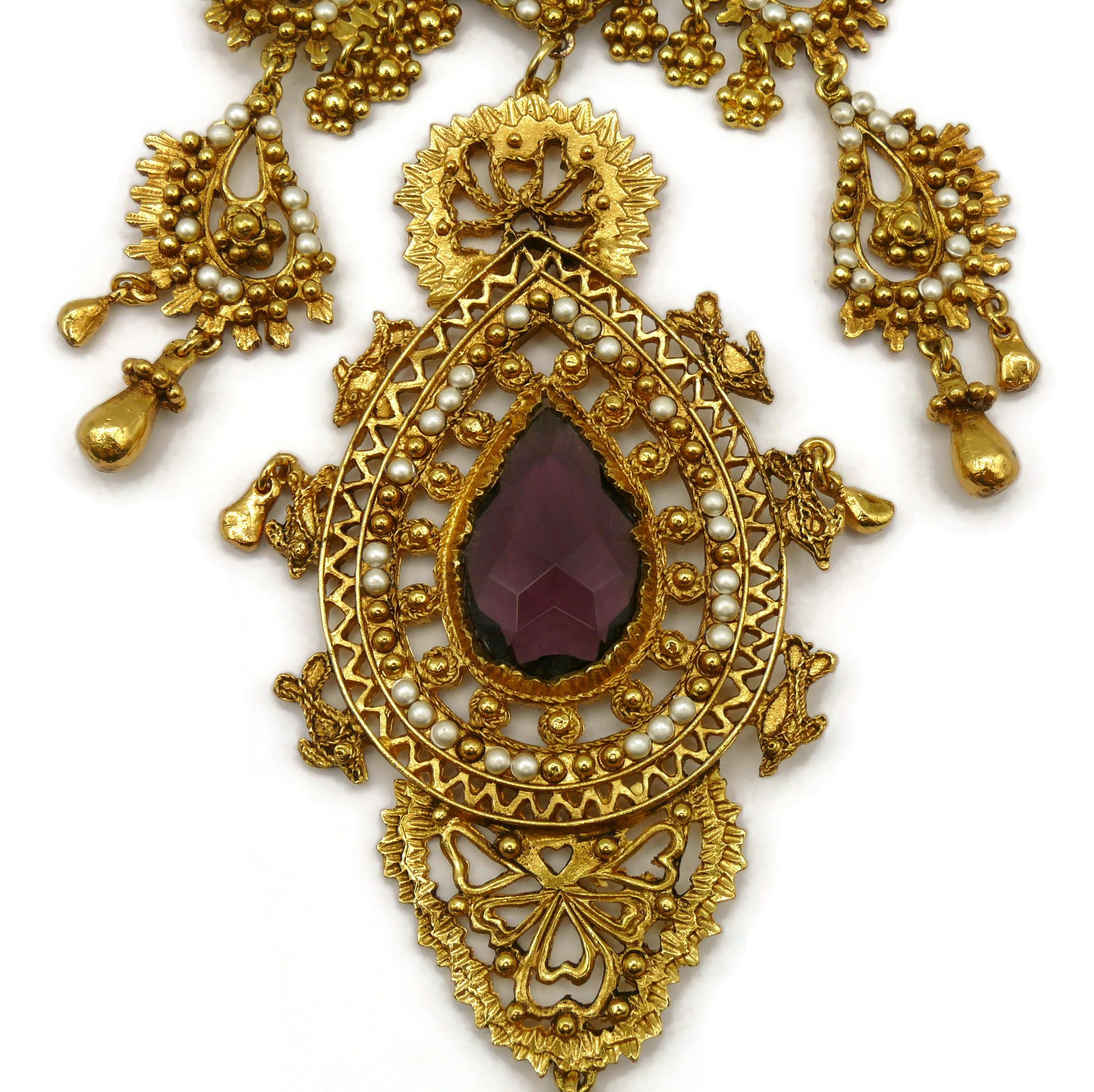 CHRISTIAN LACROIX Vintage Opulent Ex Voto Sacred Heart Boteh Plastron Necklace For Sale 3