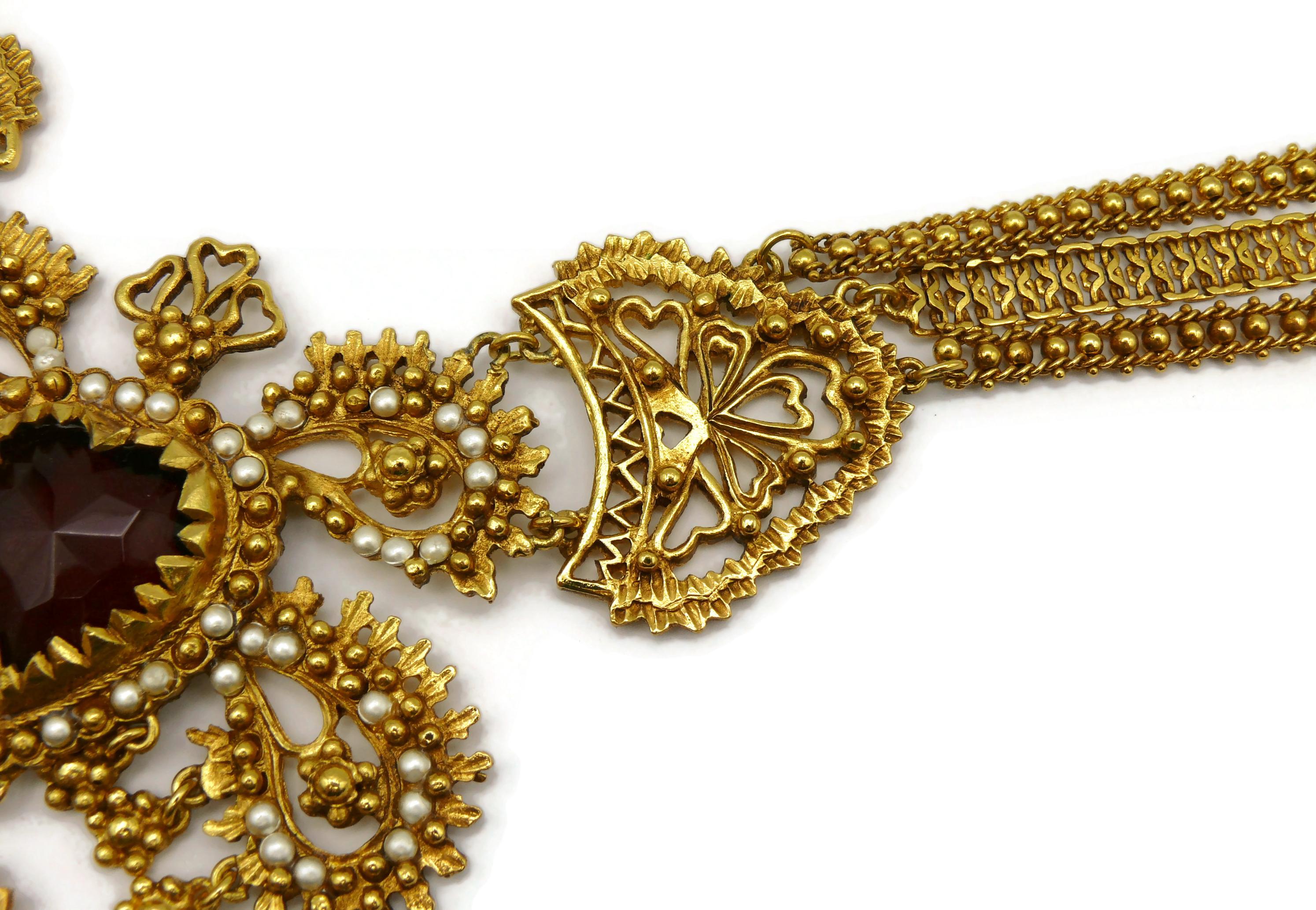 CHRISTIAN LACROIX Vintage Opulent Ex Voto Sacred Heart Boteh Plastron Necklace For Sale 5