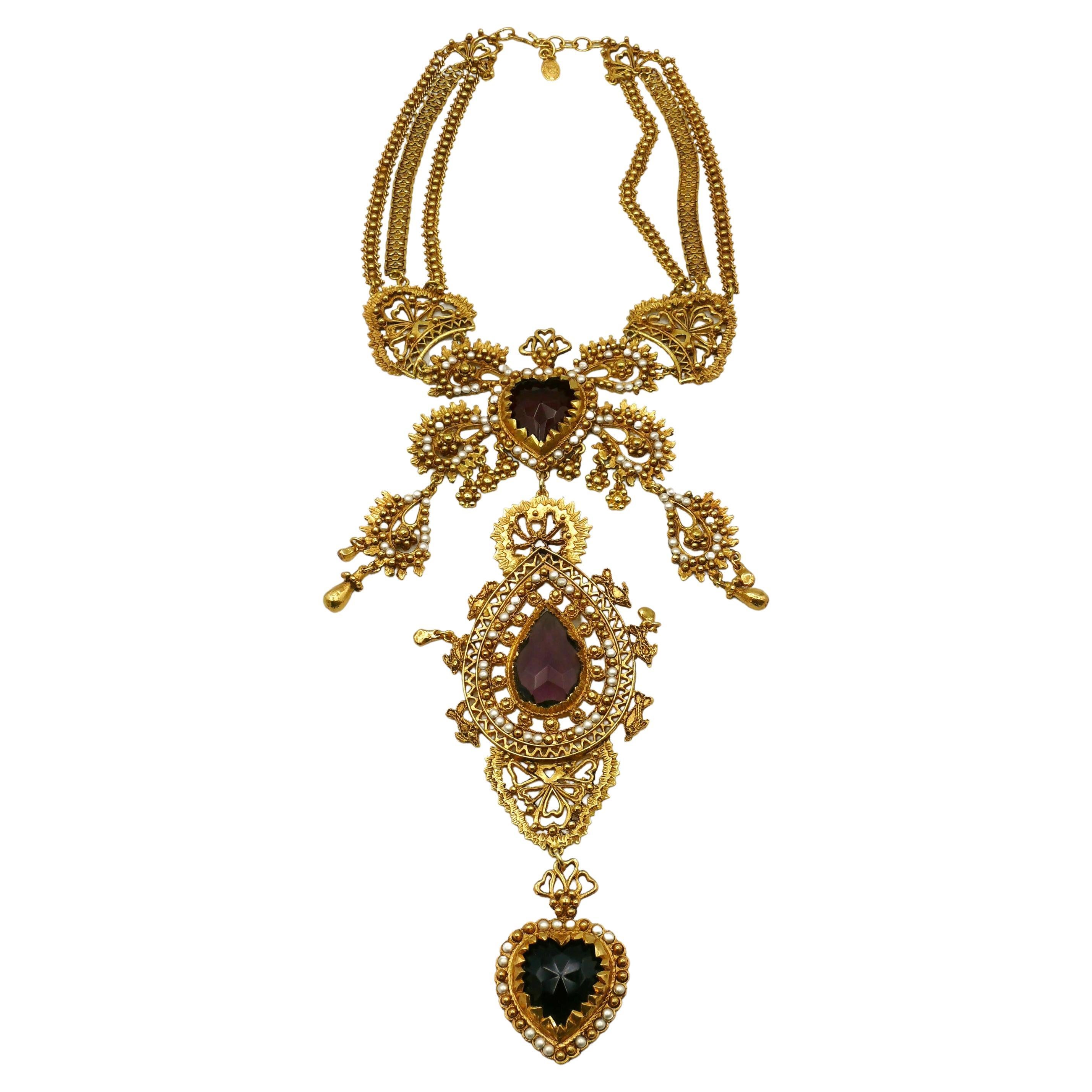 CHRISTIAN LACROIX Vintage Opulent Ex Voto Sacred Heart Boteh Plastron Necklace For Sale