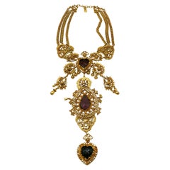 CHRISTIAN LACROIX Vintage Opulent Ex Voto Sacred Heart Boteh Plastron Necklace