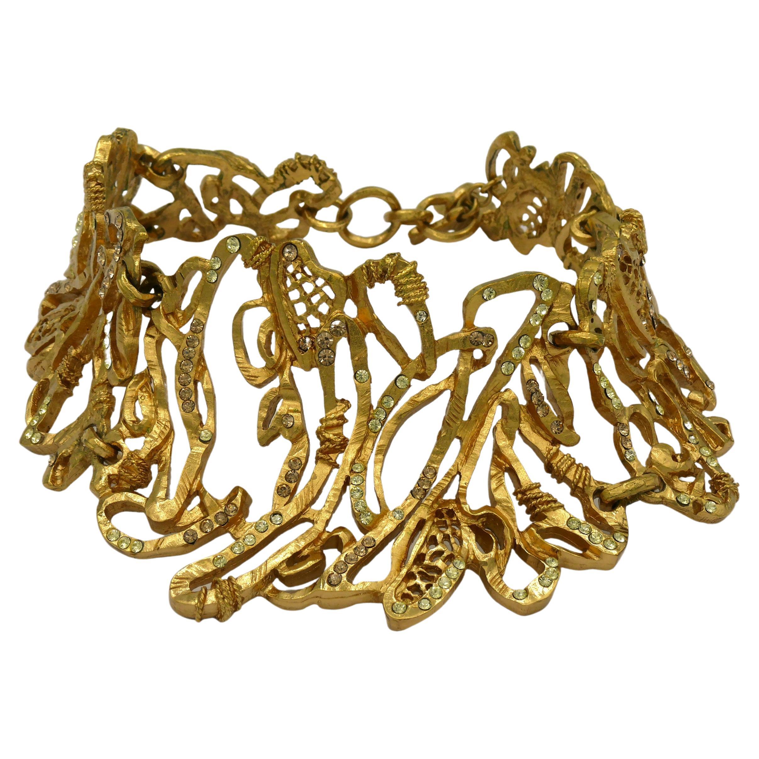 CHRISTIAN LACROIX Vintage Opulent Jewelled Gold Tone Chocker Necklace For Sale