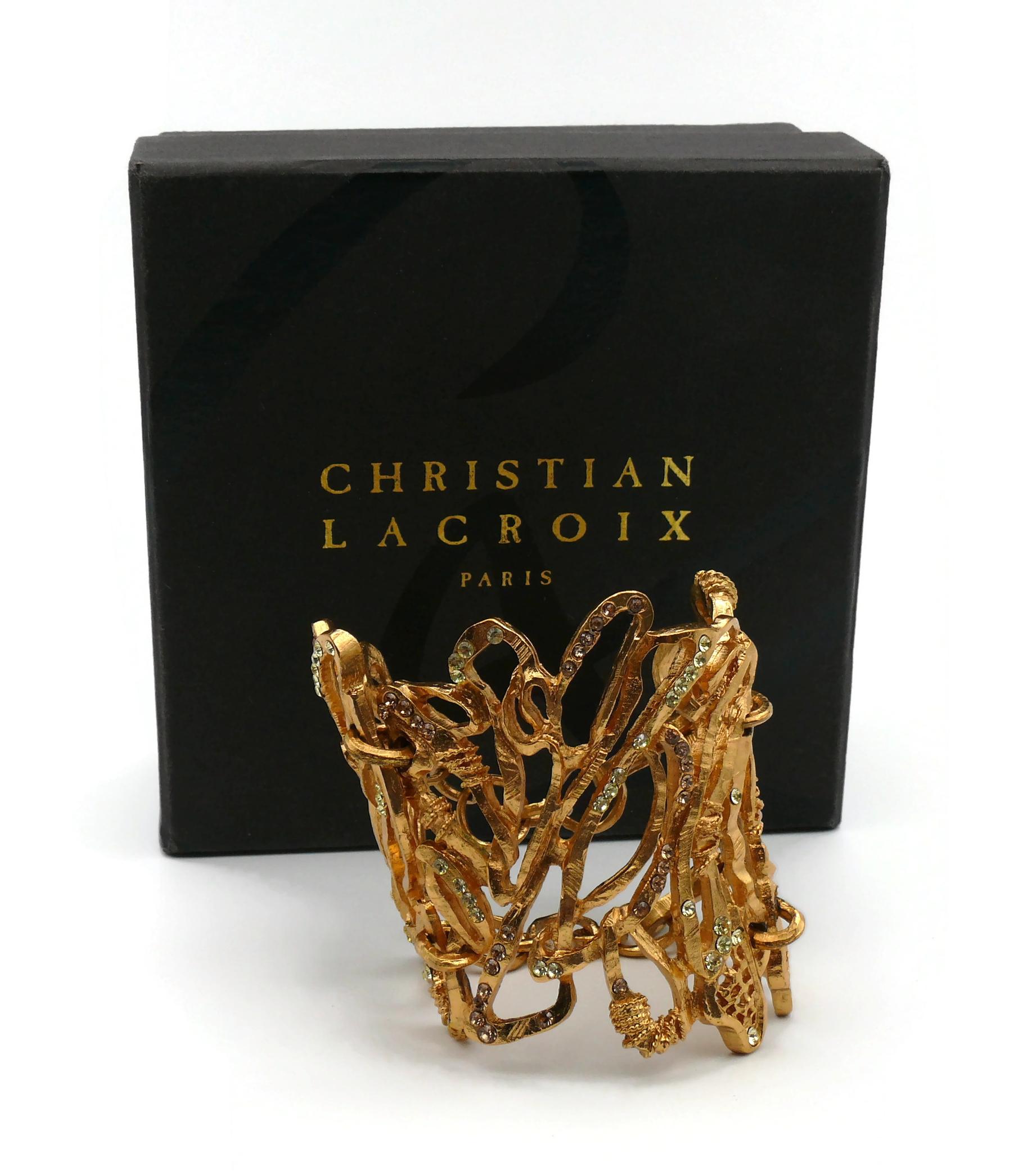 CHRISTIAN LACROIX Vintage Opulent Wide Crystal Cuff Bracelet In Excellent Condition For Sale In Nice, FR