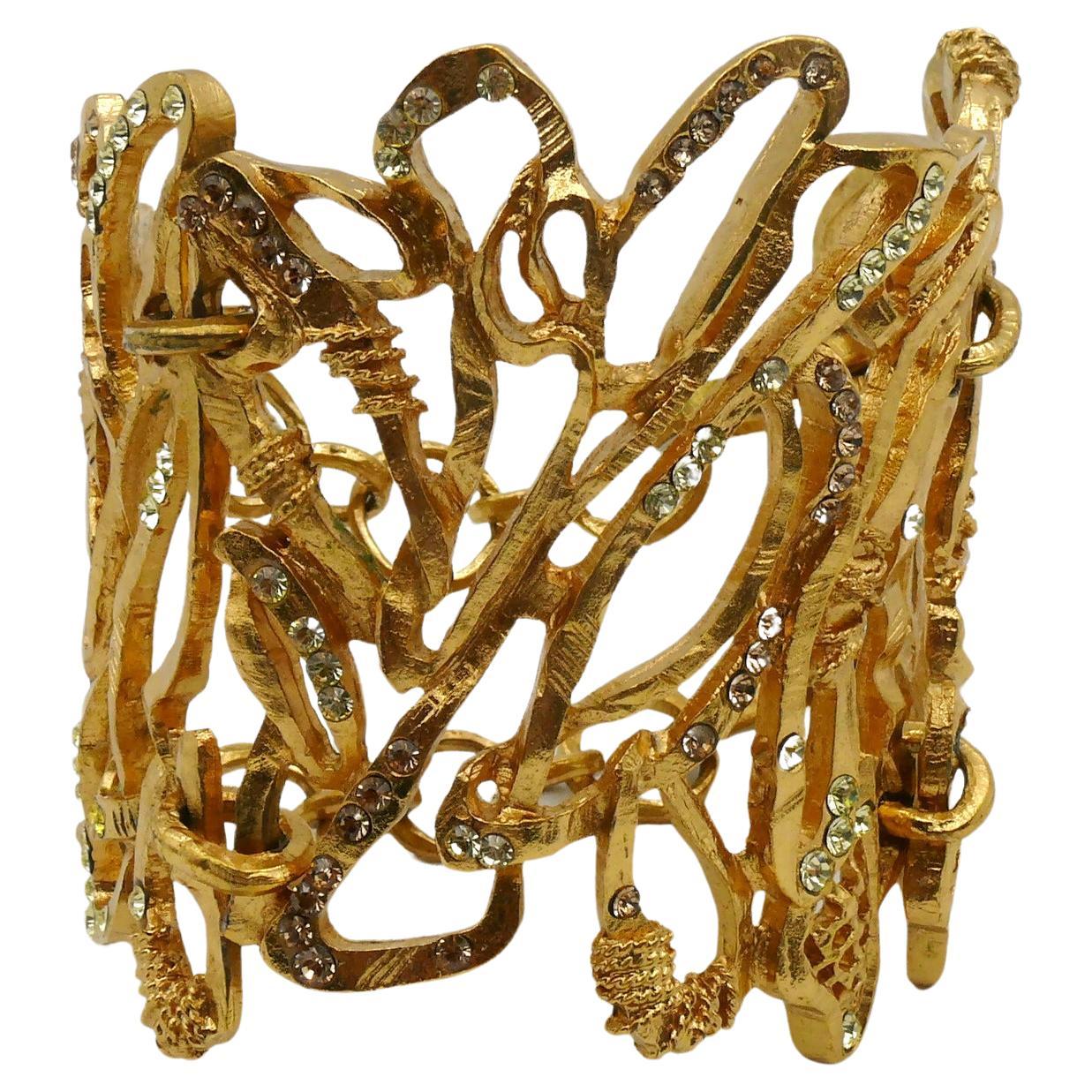 CHRISTIAN LACROIX Vintage Opulent Wide Crystal Cuff Bracelet For Sale