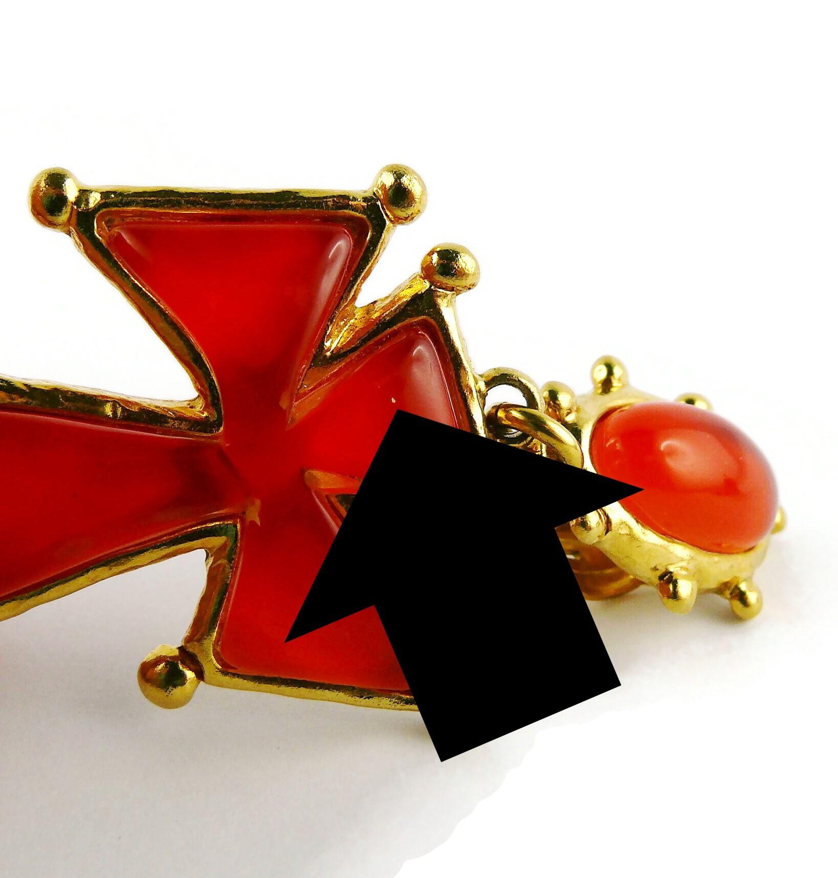 Christian Lacroix Vintage Orange Resin Cross Dangling Earrings For Sale 5