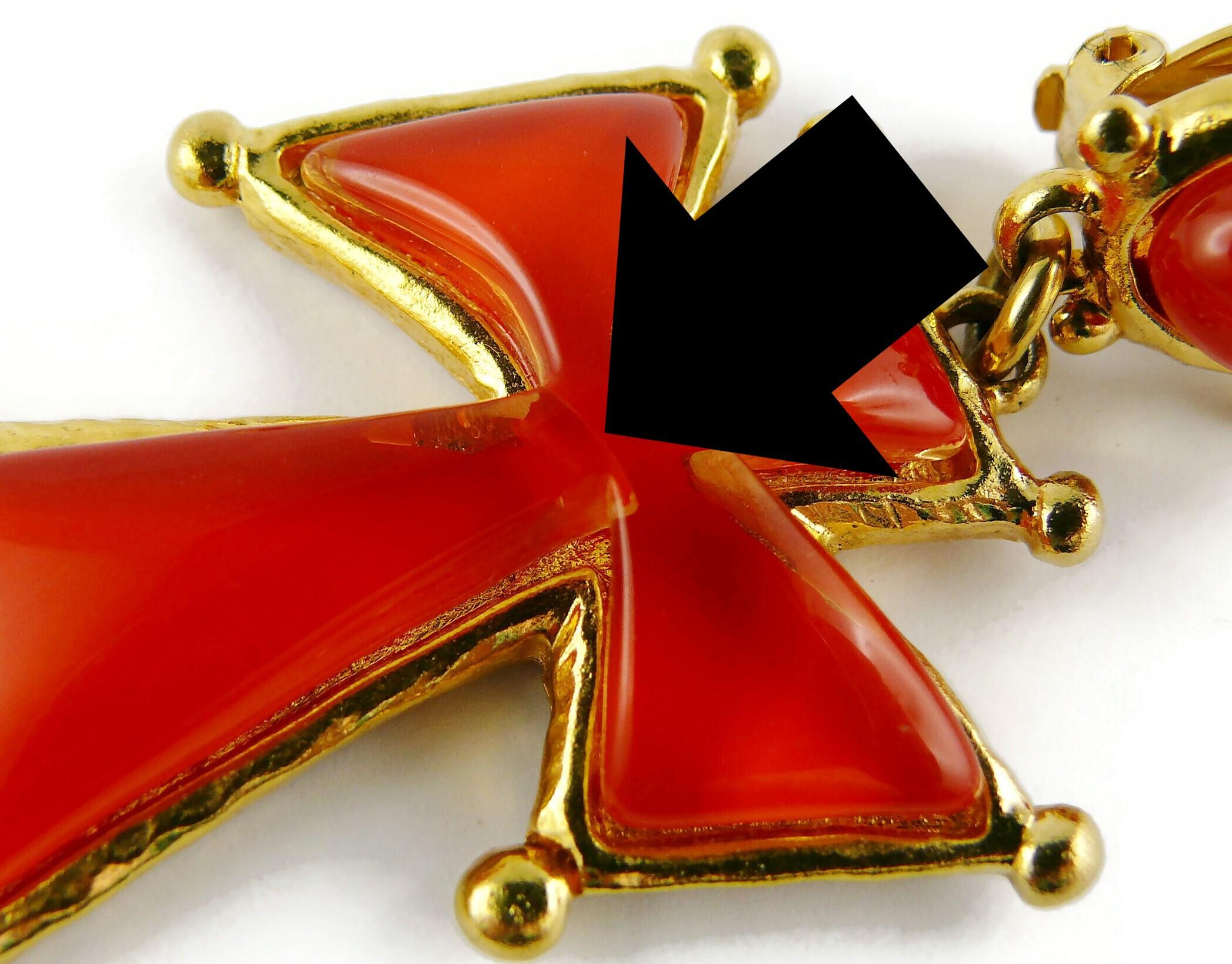Christian Lacroix Vintage Orange Resin Cross Dangling Earrings For Sale 6