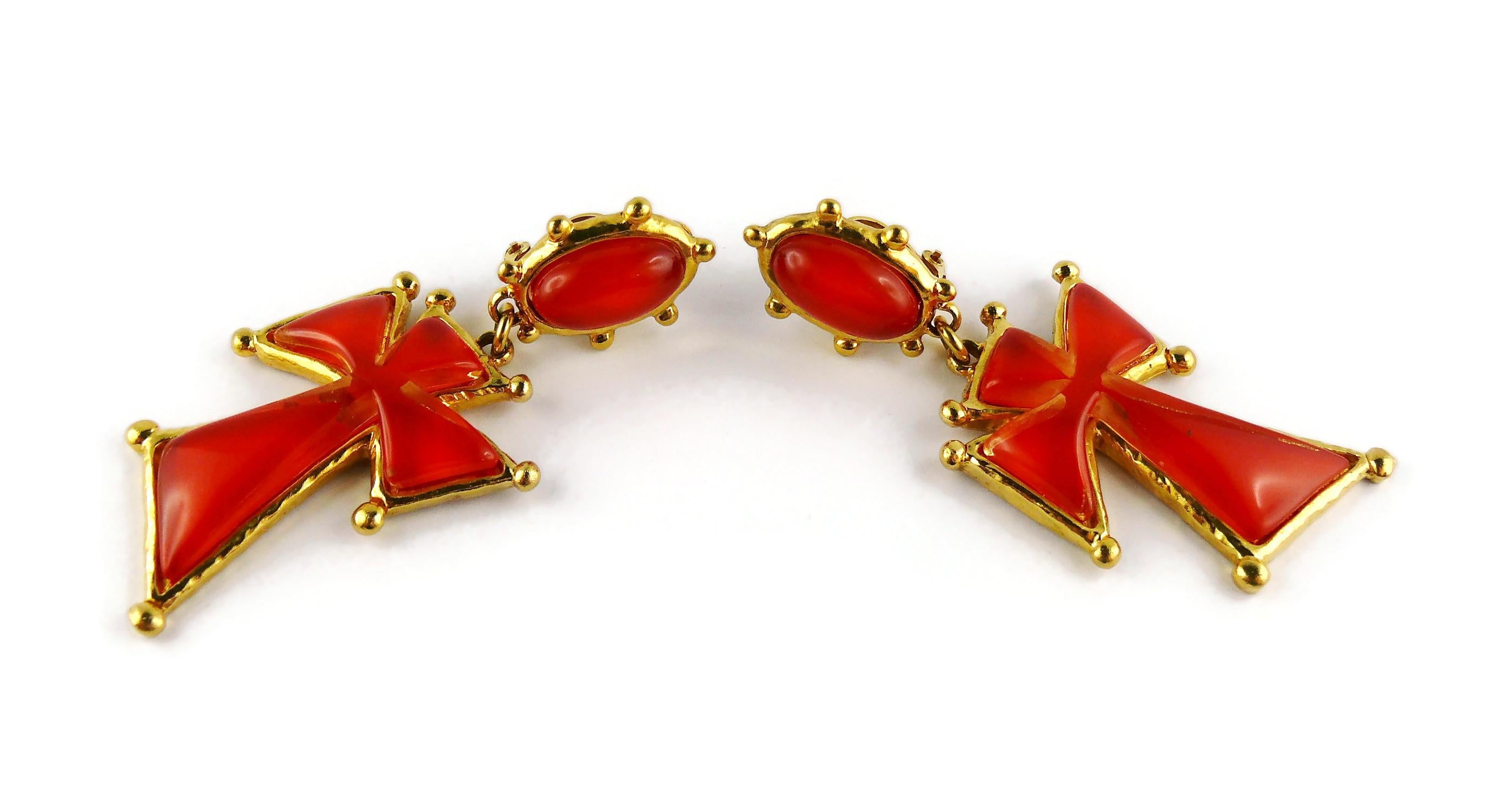 Women's Christian Lacroix Vintage Orange Resin Cross Dangling Earrings For Sale