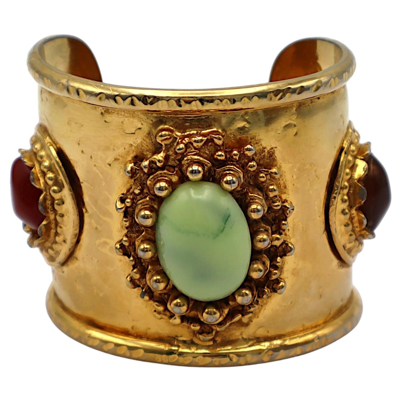 CHRISTIAN LACROIX Vintage Ornate Baroque Gold-Tone Cuff Bracelet with Cabochons