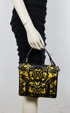 CHRISTIAN LACROIX Vintage Ornate Handbag in Black Patent Leather and Gold Satin