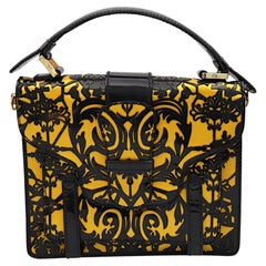 CHRISTIAN LACROIX Vintage Ornate Handbag in Black Patent Leather and Gold Satin