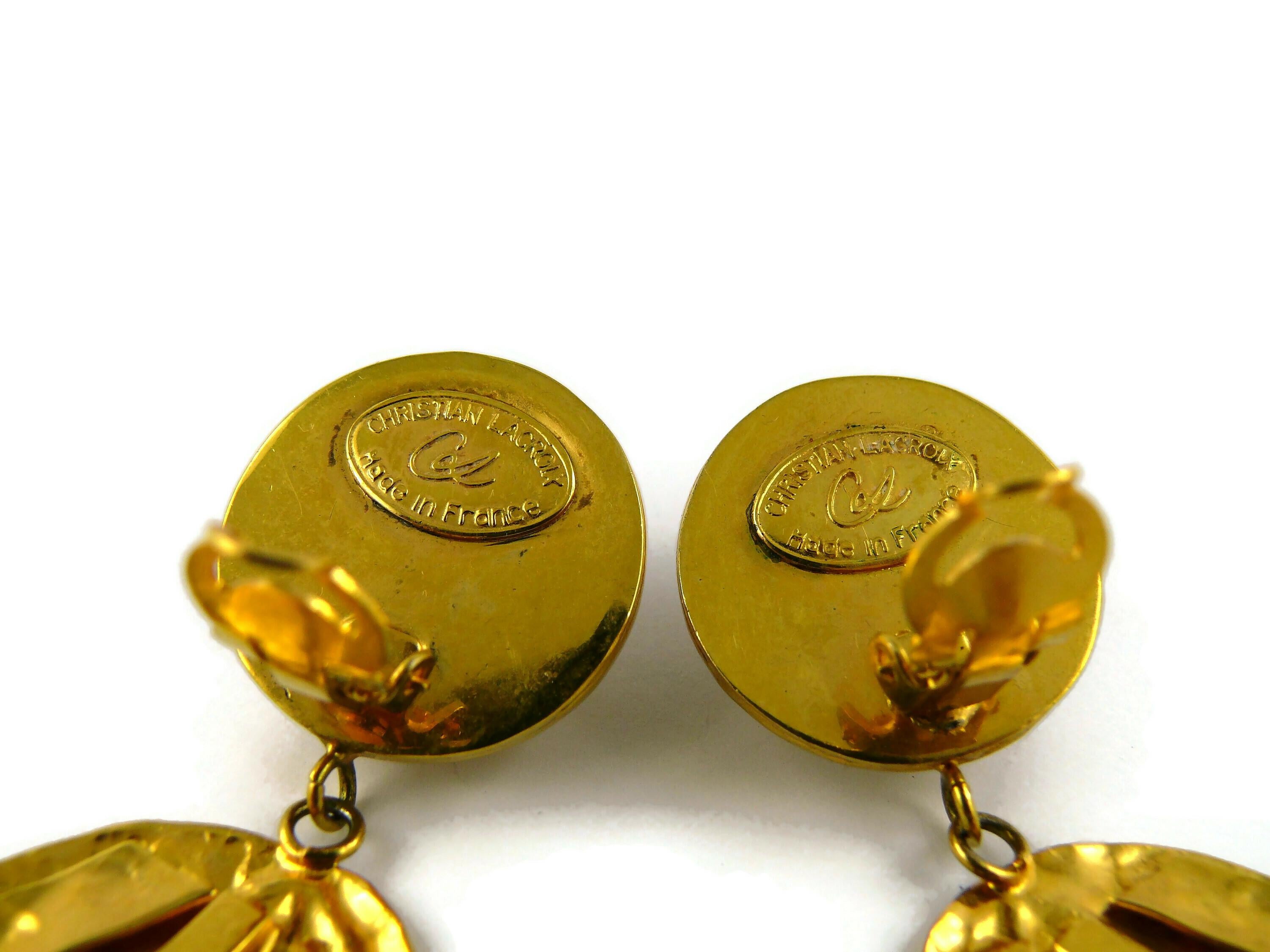 Christian Lacroix Vintage Oversized Gold Toned Flower Pearl Dangling Earrings For Sale 3