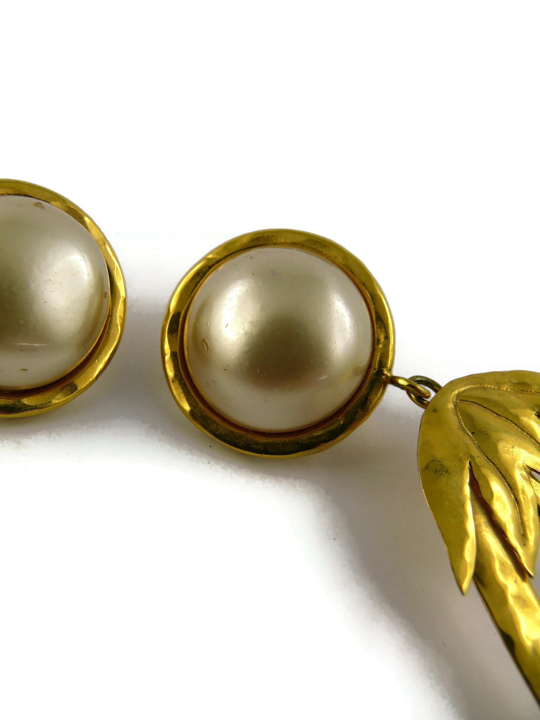 Christian Lacroix Vintage Oversized Gold Toned Flower Pearl Dangling Earrings For Sale 5