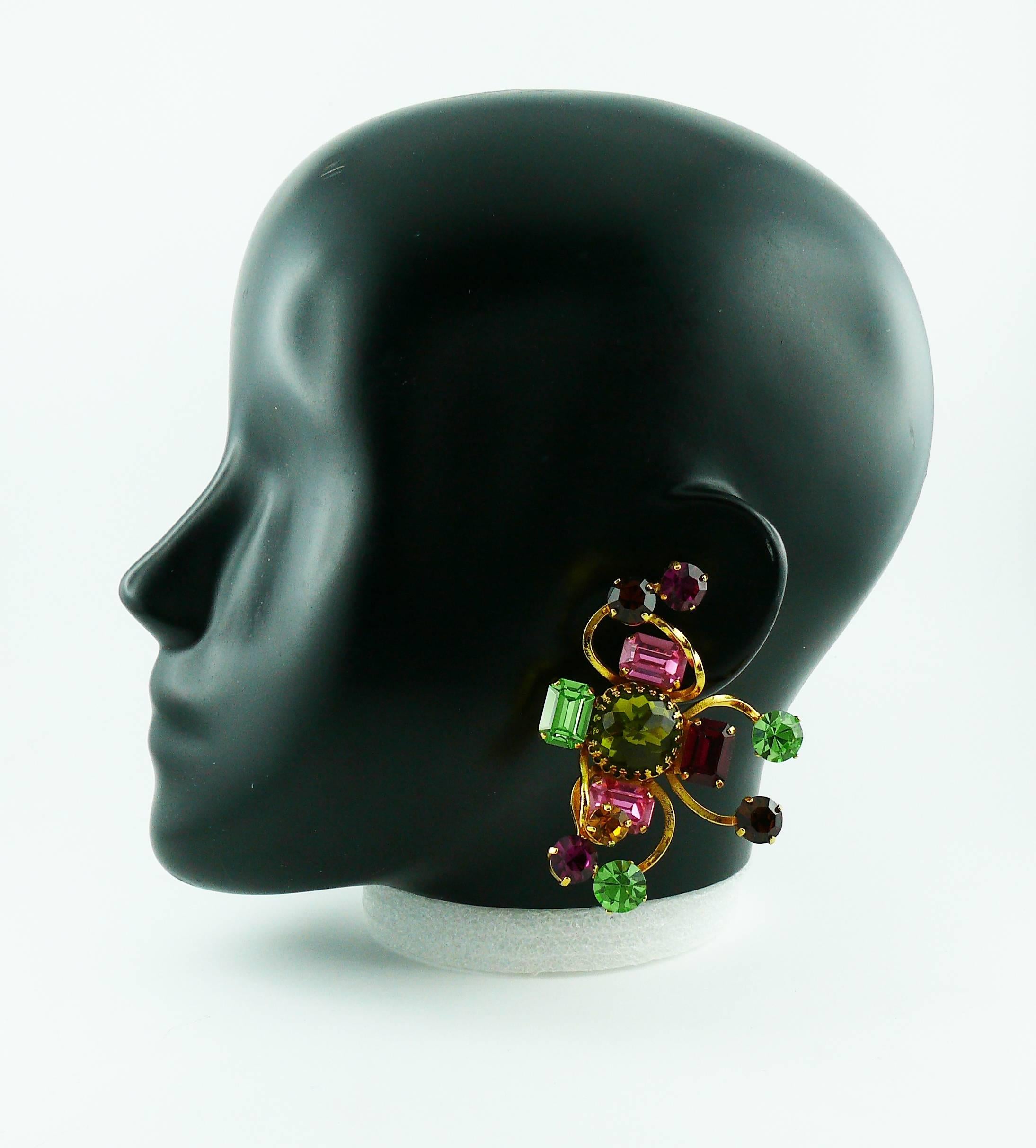 Christian Lacroix Vintage Oversized Jewelled Clip-On Earrings In Good Condition In Nice, FR