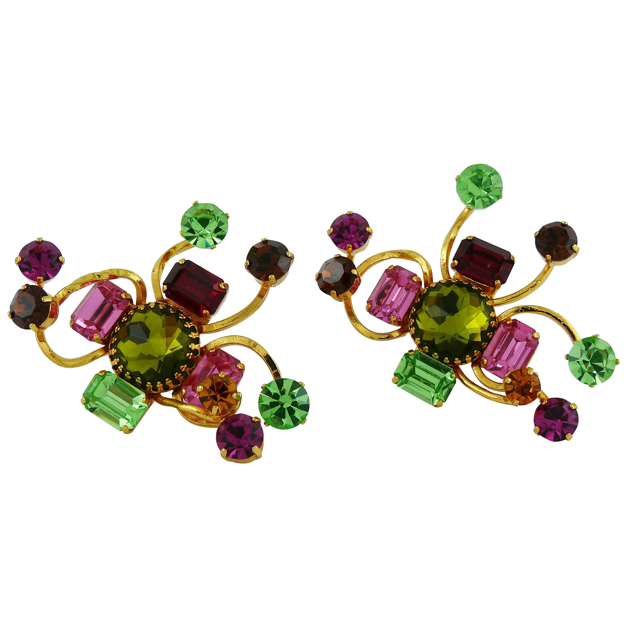 Christian Lacroix Vintage Oversized Jewelled Clip-On Earrings