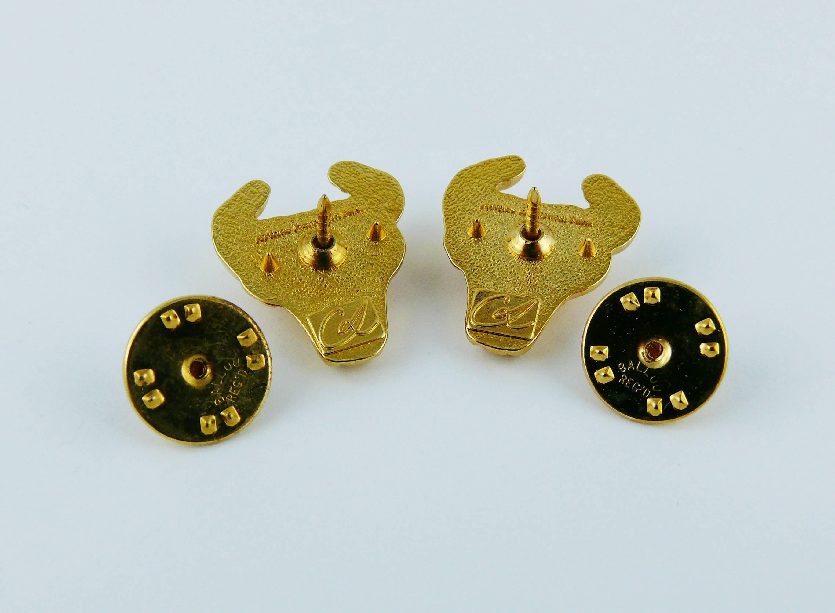 Christian Lacroix Vintage Pair of Bull Head Pin Brooches For Sale 2
