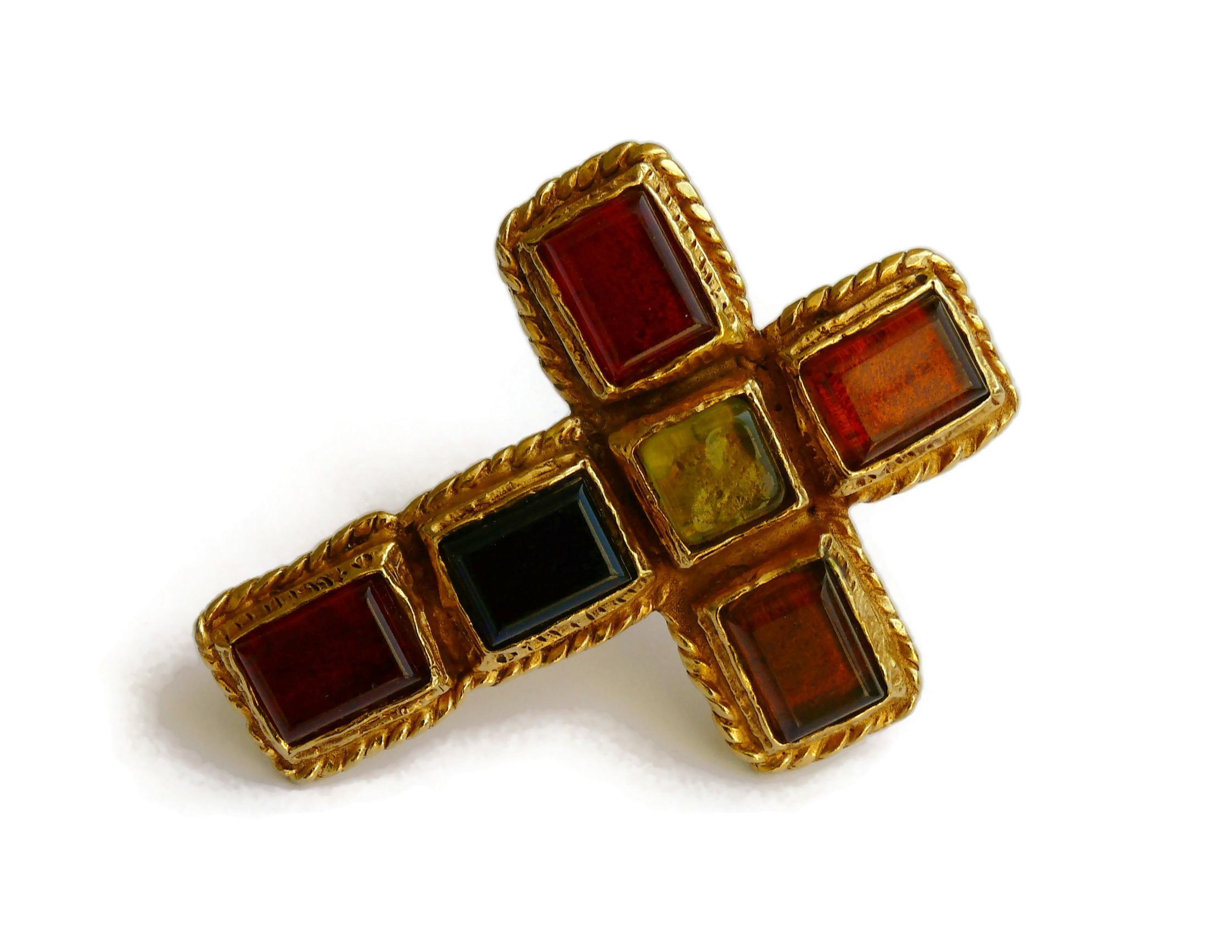 Women's Christian Lacroix Vintage Pate de Verre Cross Brooch