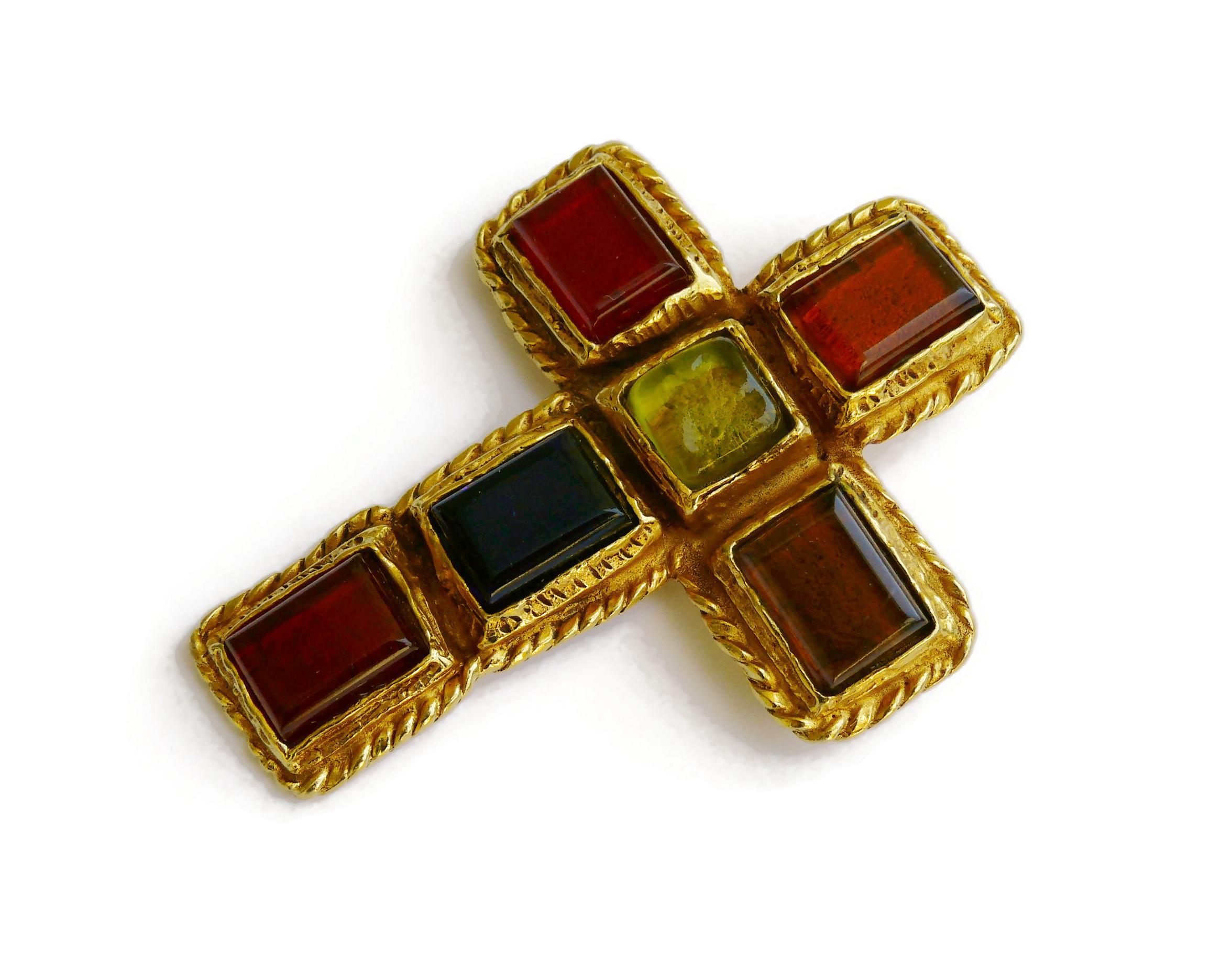 Christian Lacroix Vintage Pate de Verre Cross Brooch 1