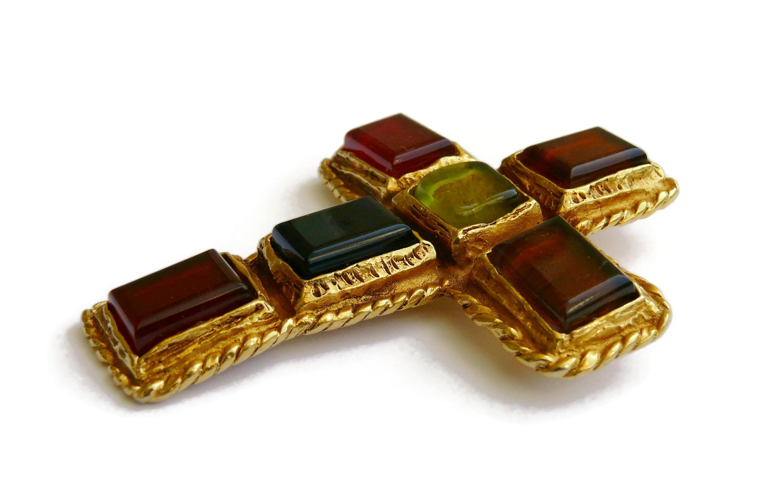 Christian Lacroix Vintage Pate de Verre Cross Brooch 3