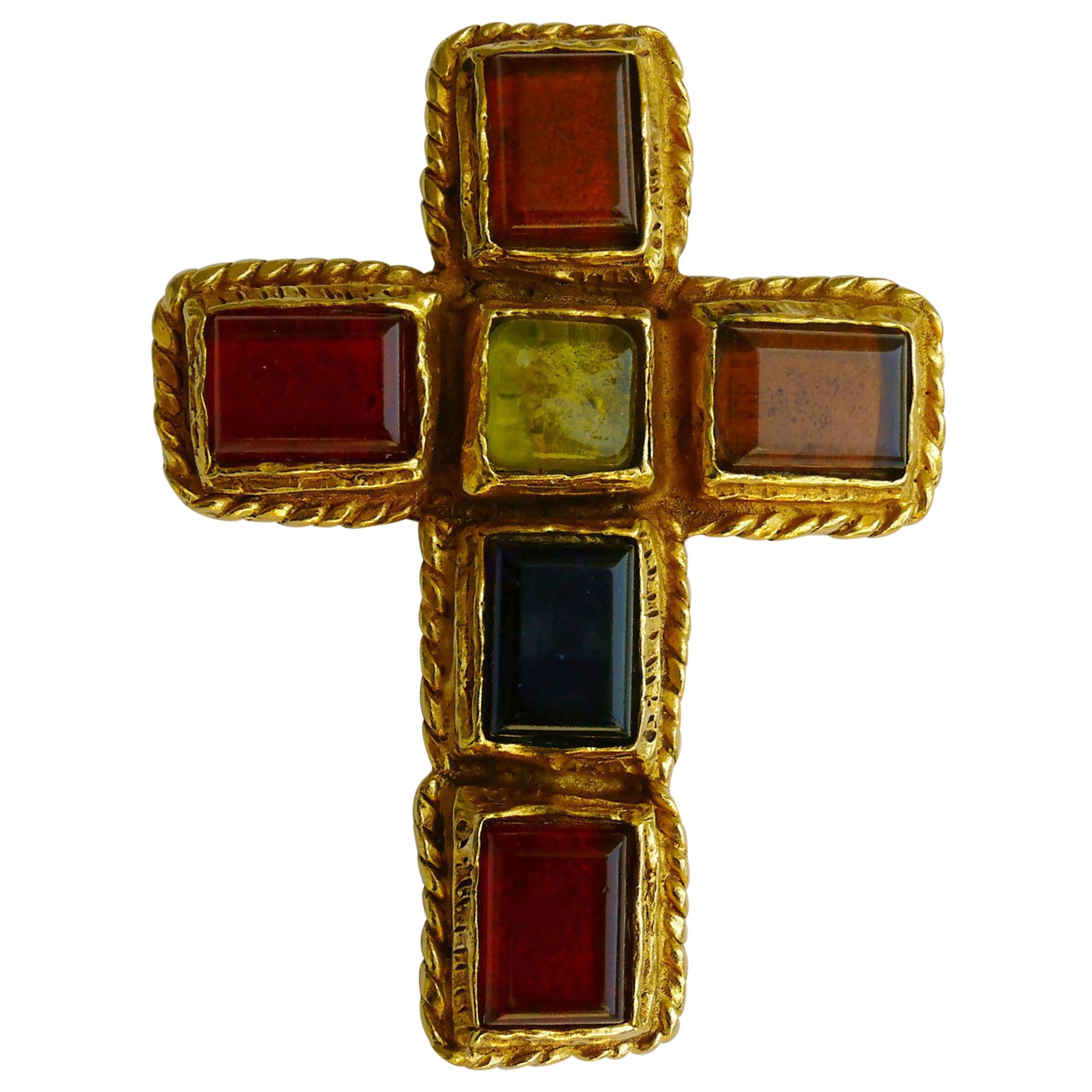 Christian Lacroix Vintage Pate de Verre Cross Brooch