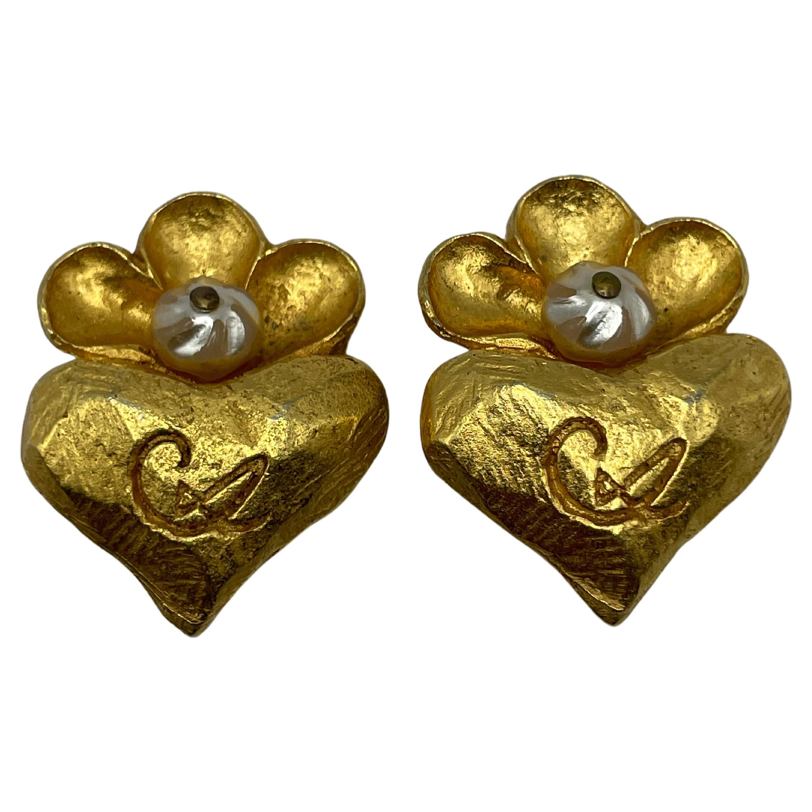 Uncut Christian Lacroix Vintage Pearl Gold-Toned Earrings.  For Sale