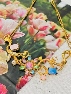 Christian Lacroix Vintage Pearls Crystals Pink Sapphire Flower Layers Necklace