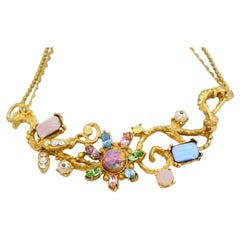 Christian Lacroix Vintage Pearls Crystals Pink Sapphire Flower Layers Necklace