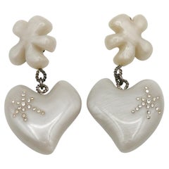 CHRISTIAN LACROIX Vintage Pearly Grey Resin Heart Dangling Earrings